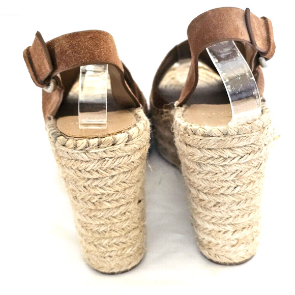 MARC FISHER SIZE 9M Suede Brown Open Toe Espadrille Wedge Sandals Mlandela Strap - Picture 8 of 16